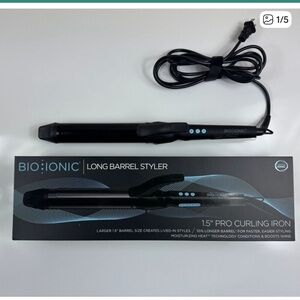 BIO IONIC Long Barrel Curling Iron Styler 1.5-Inch Black Nanoionic Beachy Waves